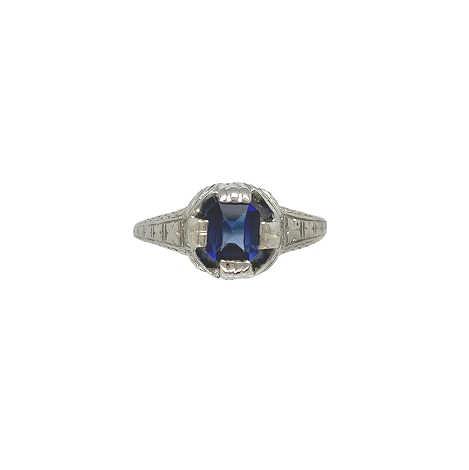 Art Deco 18K Gold .68ct Sapphire Ring Hand Engraved size 9.25 j7568